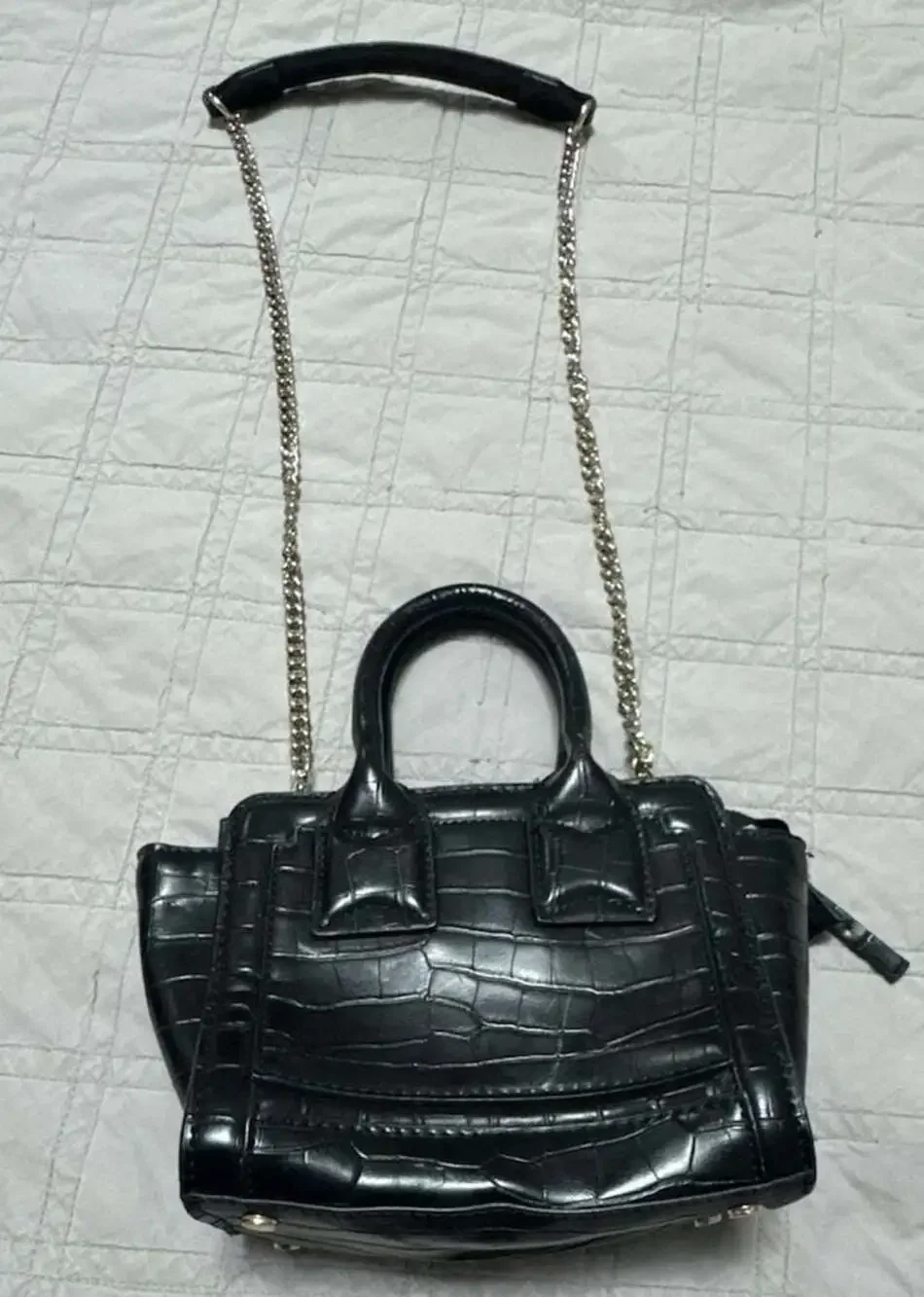 Zara Black Faux Crocodile Skin Mini Crossbody Bag with Chain Strap